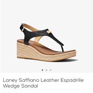Brand New no box michael kors Laney Saffiano Leather Espadrille Wedge Sandal
